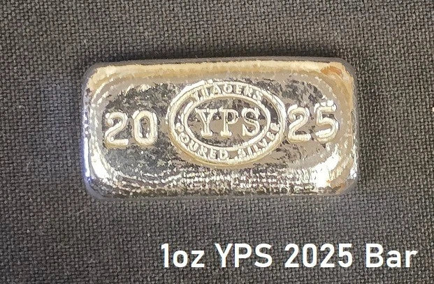 1 oz 2026 YPS Year Bar 999+ Fine Silver Bullion by Yeager's Poured Silver