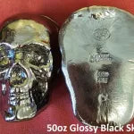 50 oz Black Skull 999+ Fine Silver Bullion Bar Yeager's Poured Silver - YPS
