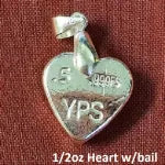1/2 Troy Oz Hand Poured 999 Silver Bullion "Heart" w/ Bail by YPS Yeager's