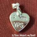1/2 Troy Oz Hand Poured 999 Silver Bullion "Heart" w/ Bail by YPS Yeager's