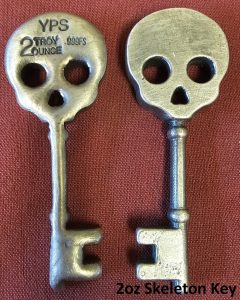 2 oz YPS "Skeleton Key" 999+ fine silver bullion bar by Yeagers Poured Silver