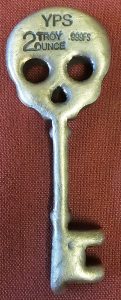 2 oz YPS "Skeleton Key" 999+ fine silver bullion bar by Yeagers Poured Silver