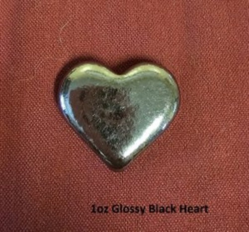1 oz Black Heart 999+ Fine Silver Bullion Bar Yeager's Poured Silver - YPS