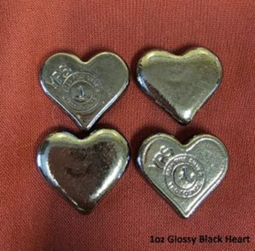 1 oz Black Heart 999+ Fine Silver Bullion Bar Yeager's Poured Silver - YPS
