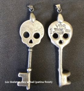1 oz Hand Poured 999 Silver Bullion Bar "Skeleton Key" With bail by YPS