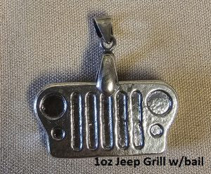 1oz Hand Poured 999 Silver Bullion Bar "JEEP Grill" With bail