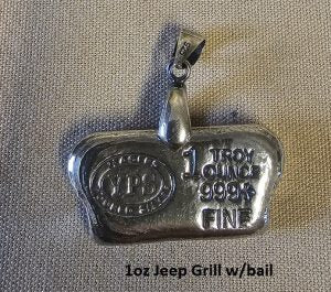 1oz Hand Poured 999 Silver Bullion Bar "JEEP Grill" With bail
