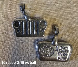 1oz Hand Poured 999 Silver Bullion Bar "JEEP Grill" With bail