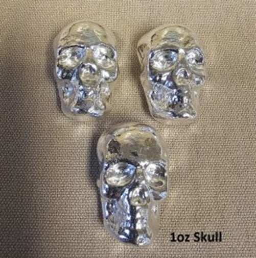 1 oz 999 Fine Silver Bar by - YPS - Yeager's Poured Silver - SKULL