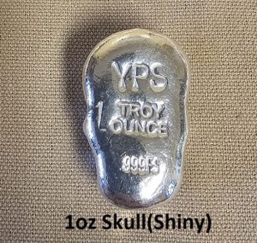 1 oz 999 Fine Silver Bar by - YPS - Yeager's Poured Silver - SKULL