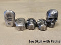 1 oz Antiqued Skull 999+ Fine Silver Bullion Bar Yeager's Poured Silver - YPS