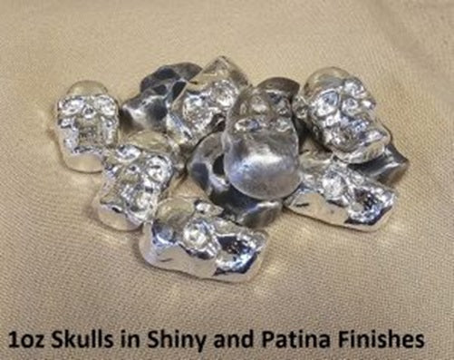 1 oz 999 Fine Silver Bar by - YPS - Yeager's Poured Silver - SKULL
