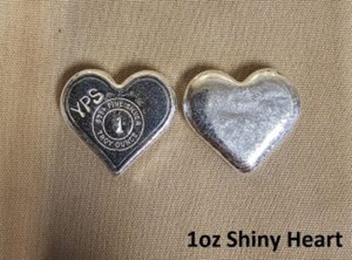 1 oz Hand Poured 999 Silver Bullion Bar "Heart" by YPS -