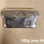 100 gram Jeep Grill 999+ Fine Silver Bullion Bar Yeager's Poured Silver - YPS