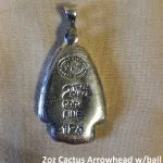 2 oz Cactus Arrowhead w/Bail 999+ Fine Silver Bullion bar Yeager's - YPS