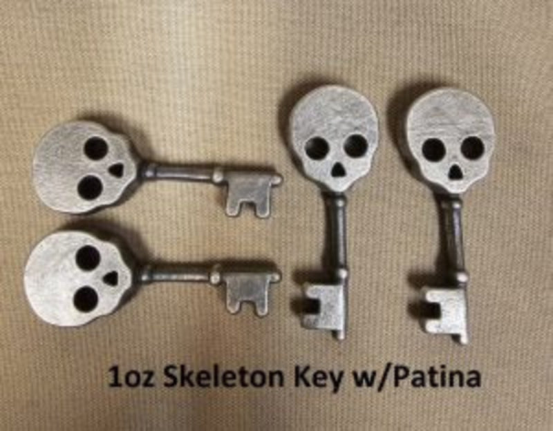 1 oz Antiqued Skeleton Key 999+ Fine Silver Bullion Bar Yeager's Poured - YPS