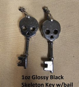 1 oz Black Skeleton Key w/bail 999+ Fine Silver Bullion Bar Yeager's - YPS