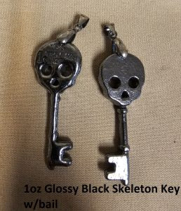 1 oz Black Skeleton Key w/bail 999+ Fine Silver Bullion Bar Yeager's - YPS