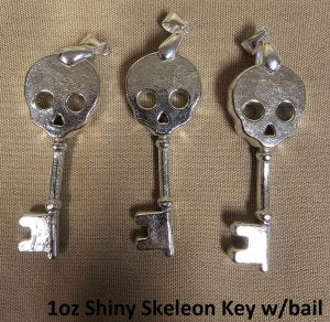 1 oz Hand Poured 999 Silver Bullion Bar "Skeleton Key" With bail by YPS
