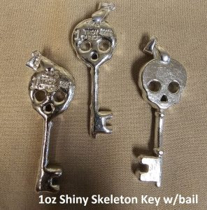 1 oz Hand Poured 999 Silver Bullion Bar "Skeleton Key" With bail by YPS