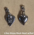 1/4 oz Black Heart w/bail 999+ Fine Silver Bullion Bar Yeager's Poured - YPS