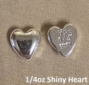 1/4 oz Heart 999+ Fine Silver Bullion Bar by Yeager's Poured Silver - YPS