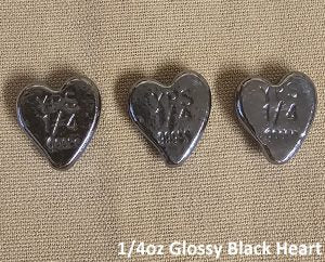 1/4 oz Black Heart 999+ Fine Silver Bullion Bar Yeager's Poured Silver - YPS