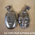 1oz Hand Poured 999 "Celtic Skull" With bail (Patina)