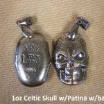 1oz Hand Poured 999 "Celtic Skull" With bail (Patina)