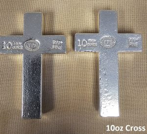 10 oz YPS "Cross" 999+ fine silver bullion bar "Yeager's Poured Silver"