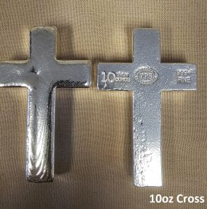 10 oz Cross 999+ Fine Silver Bullion bar Yeager's Poured Silver - YPS