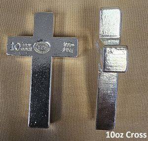 10 oz Cross 999+ Fine Silver Bullion bar Yeager's Poured Silver - YPS