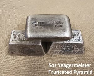5oz Yeagermeister Bullion "Truncated Pyramid" by Yeager's Poured Silver - 999+