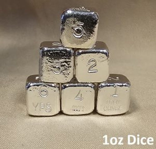 1 oz Hand Poured 999 Silver Bullion Bar "Dice" by YPS - Yeager's  (1 x 1oz die)