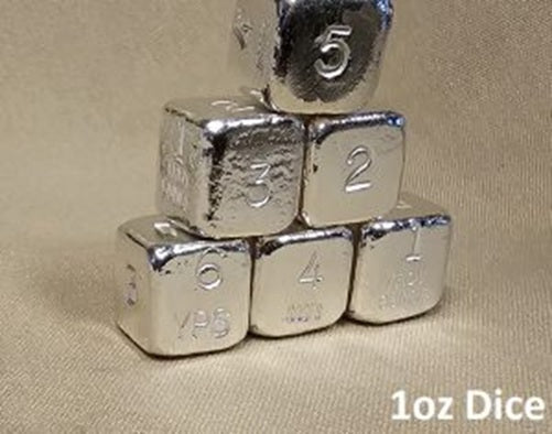 1 oz Hand Poured 999 Silver Bullion Bar "Dice" by YPS - Yeager's  (1 x 1oz die)