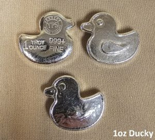 1 oz Hand Poured 999 Silver Bullion Bar "ducky" by YPS - Yeager's Poured Silver