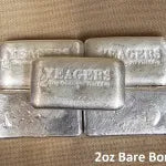 2 oz Bare Bones Bullion Bar 999+ Fine by Yeager's Poured Silver - YPS