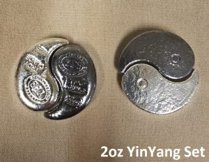 2oz Yin/Yang Set - 999+ Fine Silver  - (2) 1oz Bars - Yeager's Poured Silver