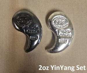 2oz Yin/Yang Set - 999+ Fine Silver  - (2) 1oz Bars - Yeager's Poured Silver