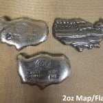 2 oz YPS 999+ fine silver bullion bar - Yeager's Poured Silver - USA Map / Flag