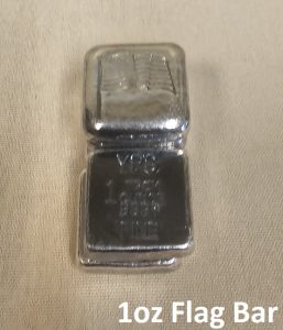 1 oz Hand Poured 999 Silver Bullion "Flag Bar" by YPS - Yeager's Poured Silver