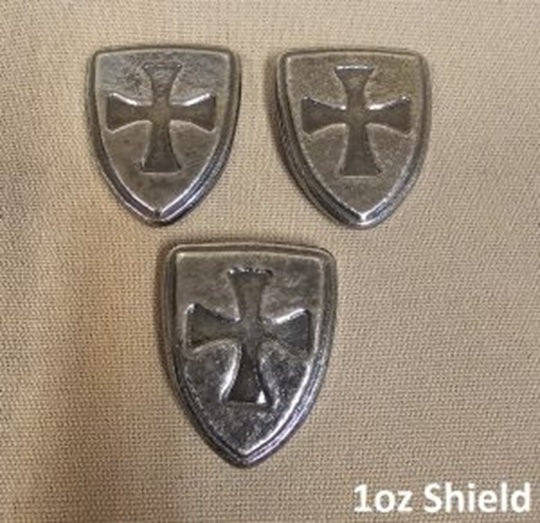 1 oz 999 Fine Silver Bar by - YPS - Yeager's Poured Silver - Templar Shield
