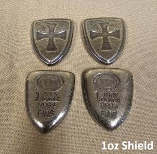 1 oz 999 Fine Silver Bar by - YPS - Yeager's Poured Silver - Templar Shield