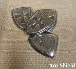 1 oz 999 Fine Silver Bar by - YPS - Yeager's Poured Silver - Templar Shield
