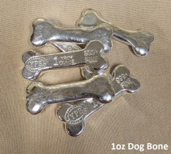 1oz YPS "Dog Bone" 999+ fine silver bullion bar "Yeager's Poured Silver"