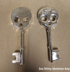 2 oz YPS "Skeleton Key" 999+ fine silver bullion bar by Yeagers Poured Silver