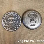 25g Antiqued Plata Muerta 999+ Fine Silver Bullion Round Yeager's - YPS