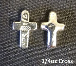 1/4 oz Cross 999+ Fine Silver Bullion Bar Yeager's Poured Silver - YPS