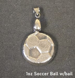 1 oz Hand Poured 999 Silver Bullion Bar "Soccer Ball" With bail by YPS