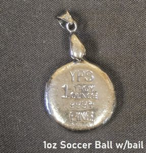 1 oz Hand Poured 999 Silver Bullion Bar "Soccer Ball" With bail by YPS
